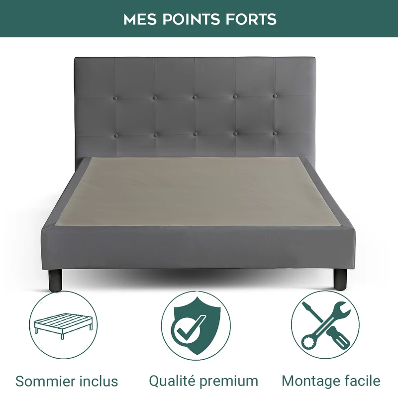 Lit capitonné contemporain en simili cuir avec sommier - Collection Triomphe