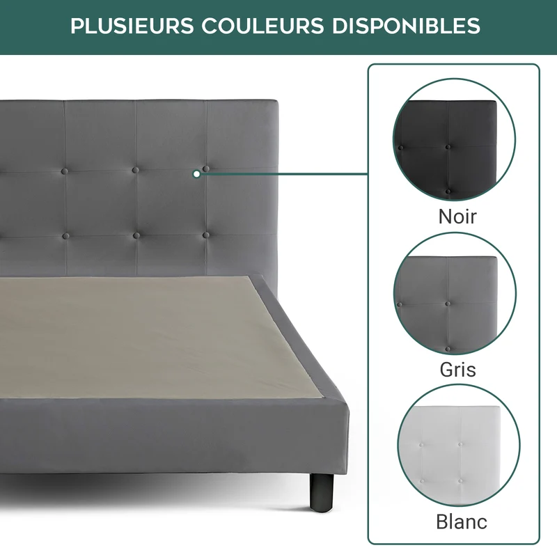 Lit capitonné contemporain en simili cuir avec sommier - Collection Triomphe