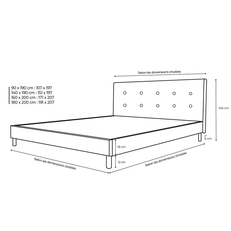 Lit capitonné contemporain en simili cuir avec sommier - Collection Triomphe