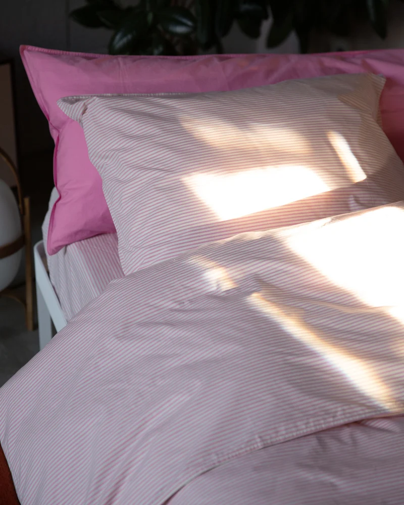 Kussensloop Katoen Streep Pink Ecru