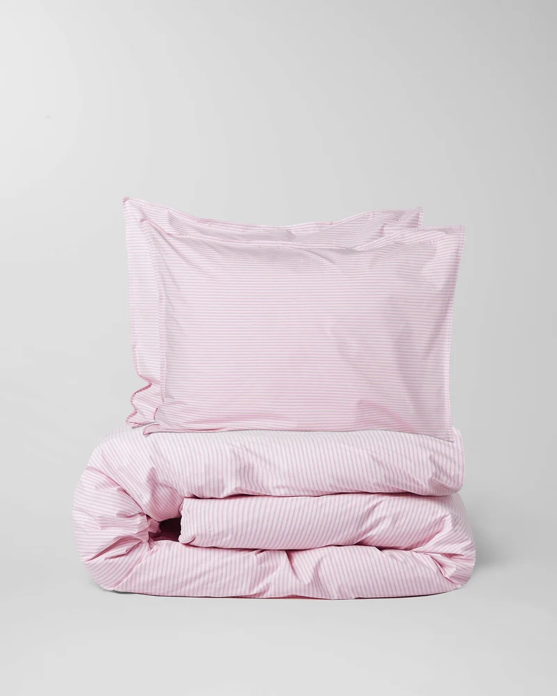 Dekbedovertrek Katoen Streep Pink Ecru