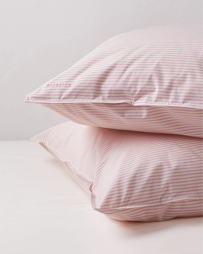 Kussensloop Set Katoen Streep Pink Ecru