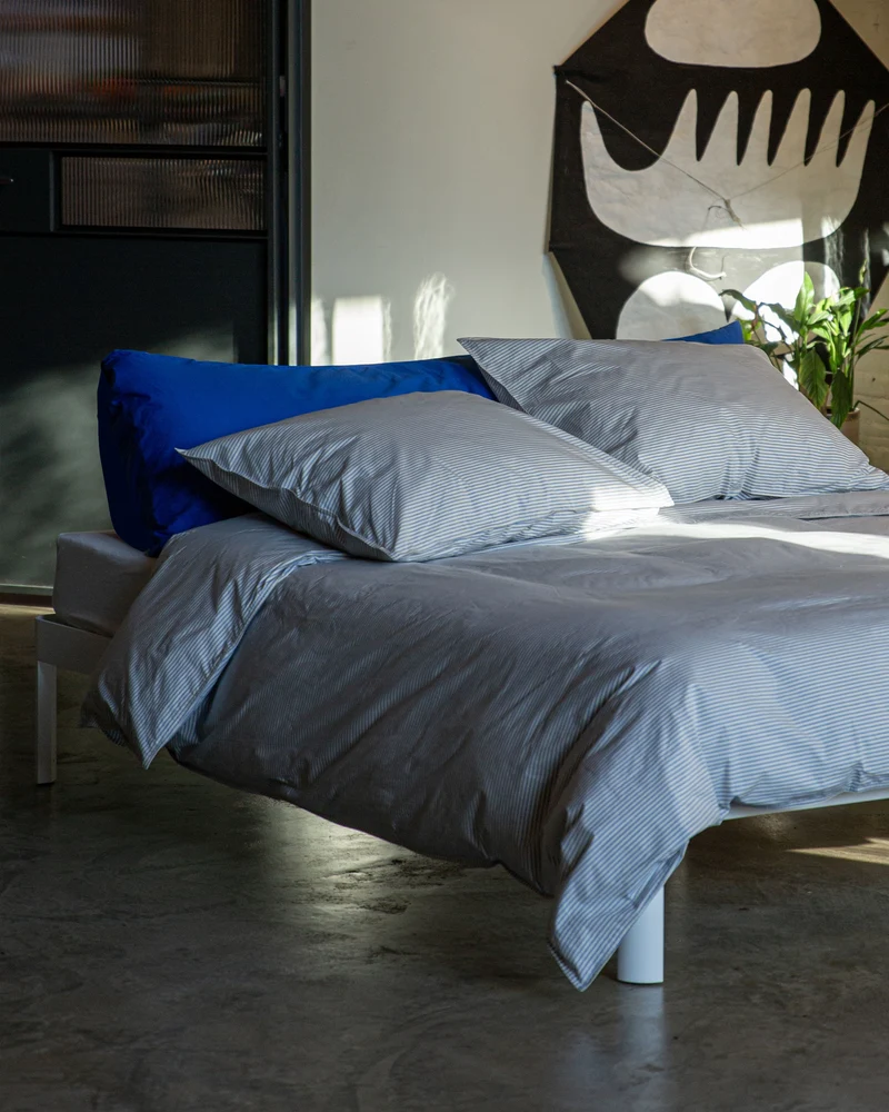 Kussensloop Set Katoen Streep Blue Ecru