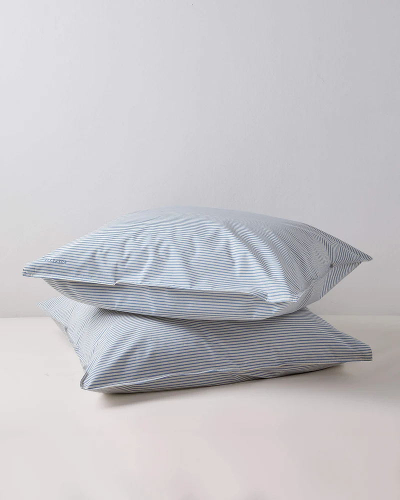 Kussensloop Set Katoen Streep Blue Ecru