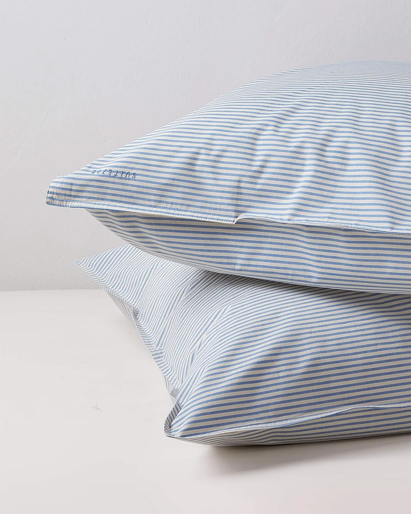 Kussensloop Set Katoen Streep Blue Ecru
