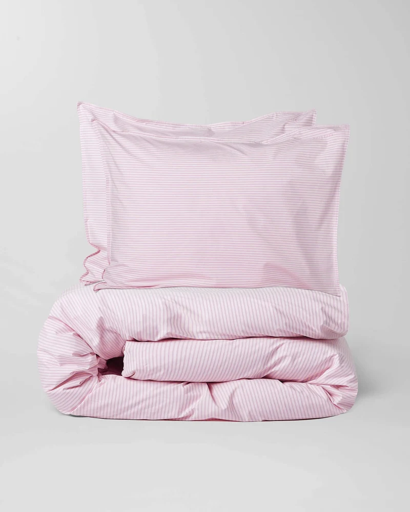 Beddengoed Set Katoen Streep Pink Ecru