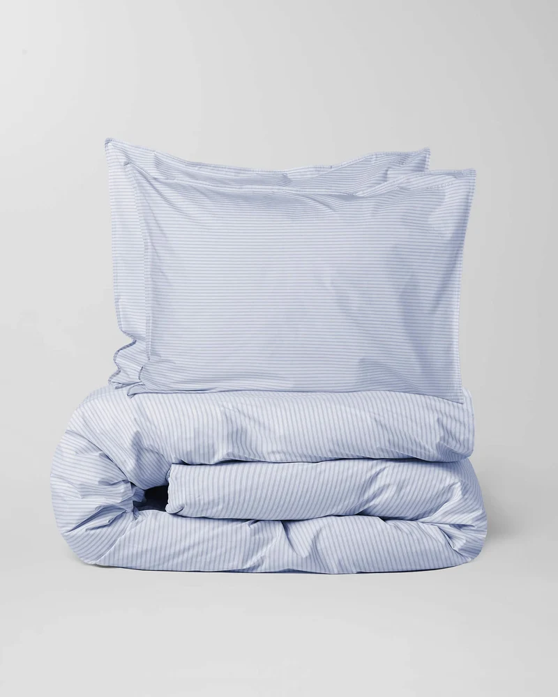 Beddengoed Set Katoen Streep Blue Ecru