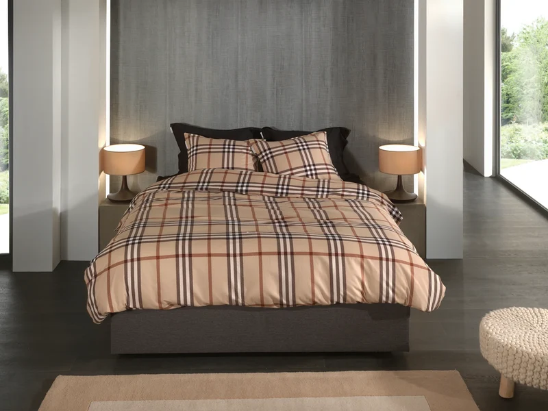Heckett & Lane Bettwäsche Flanell Karo Beige