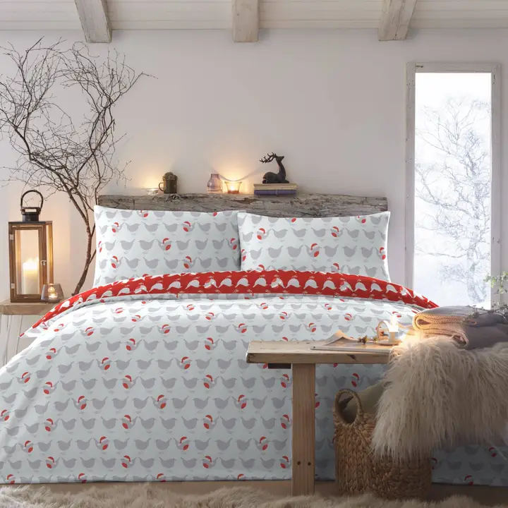 Zeo Living Weihnachtsbettwäsche Robin rot -