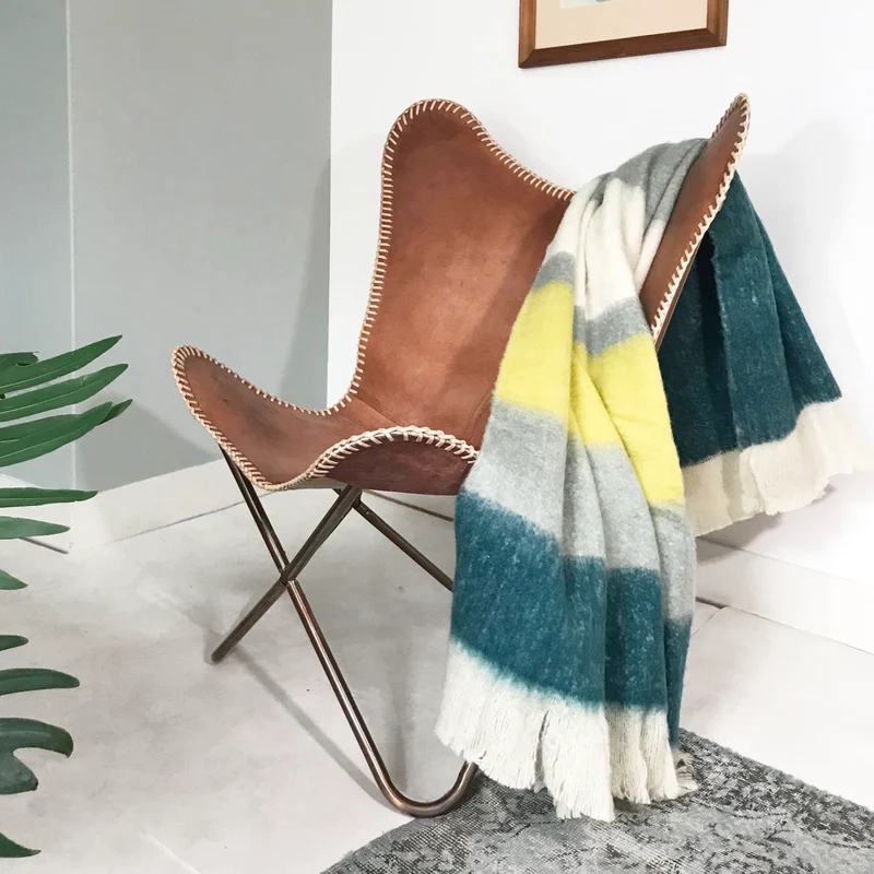 Mohair-Decke 150x125cm Blau/Gelb