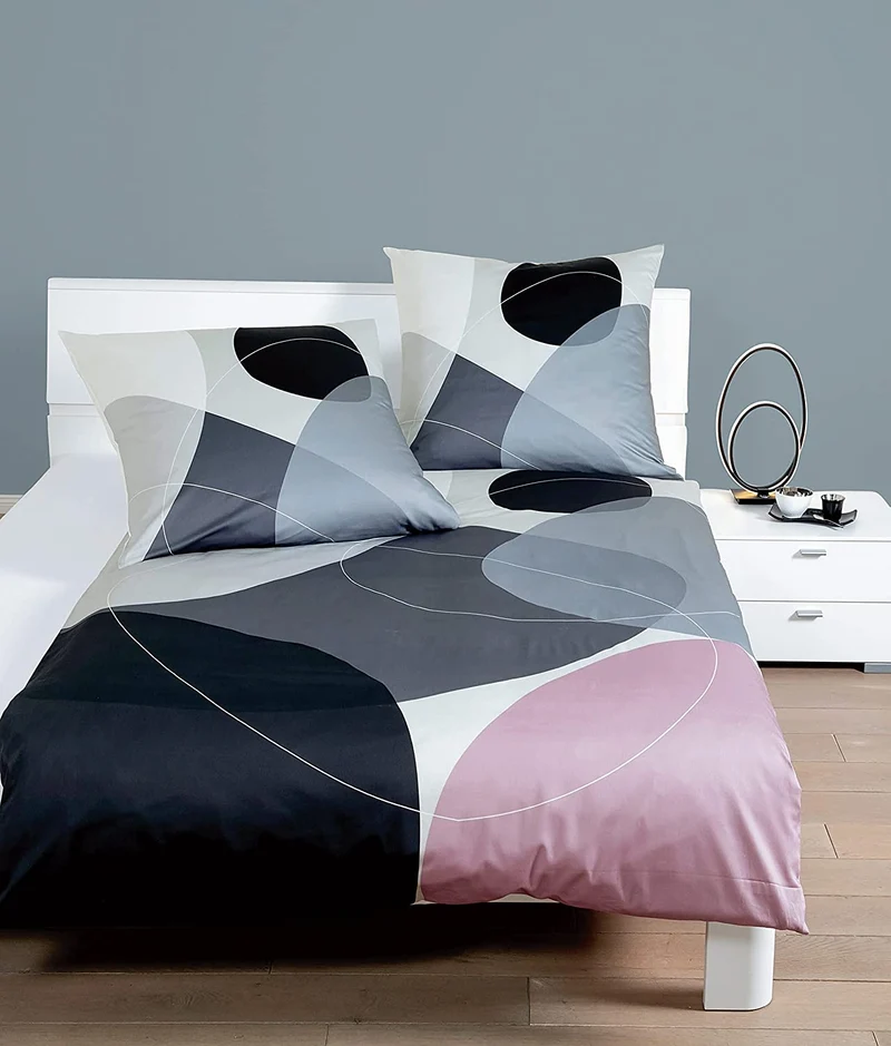 Janine Bettwäsche Mako-Satin Modern Art Schieferblau