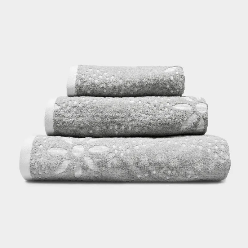 Zeo Living Frottiertuch mit Blumenmuster Grau