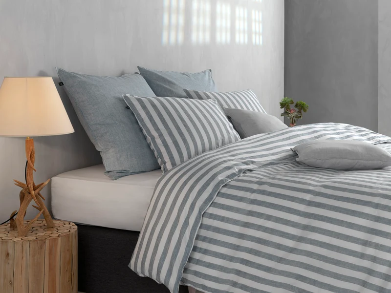 Zo! Home Bettwäsche Leinen-Optik Streifen Denim