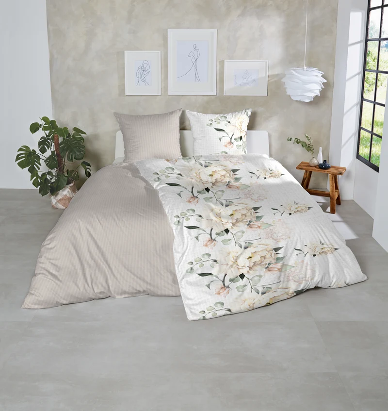 Zeo Living Bettwäsche Soft-Seersucker Rosen Gelb