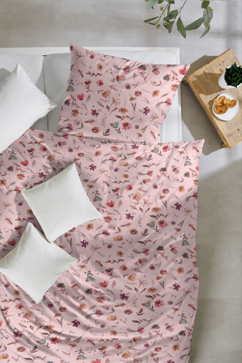 Zeo Living Feinbiber-Bettwäsche Blumen Rosa