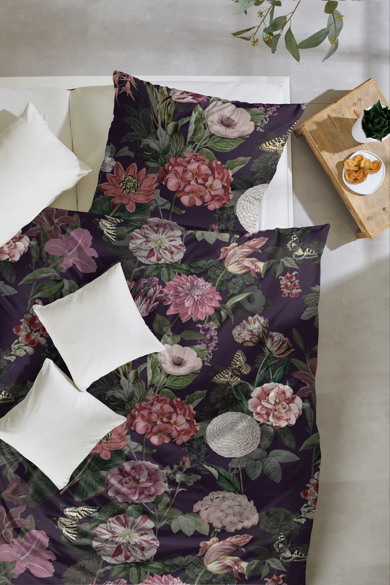 Zeo Living Bettwäsche Mako-Satin Blüten Herbst