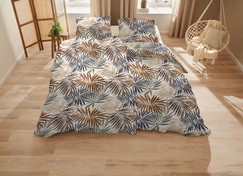 Zeo Living Bettwäsche Mako-Satin Herbst Blätter