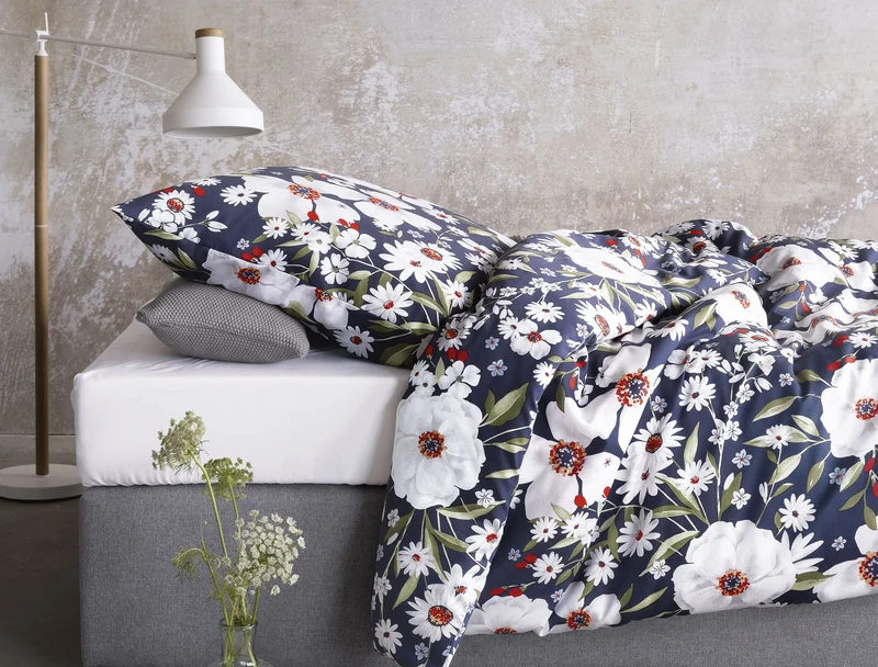 Irisette Mako-Satin Bettwäsche Sky 8443-20 Blumen blau
