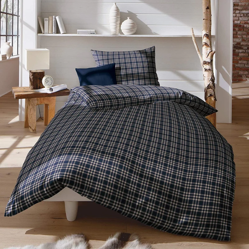 Fleuresse Bettwäsche Flanell Lech 60387 marine-taupe