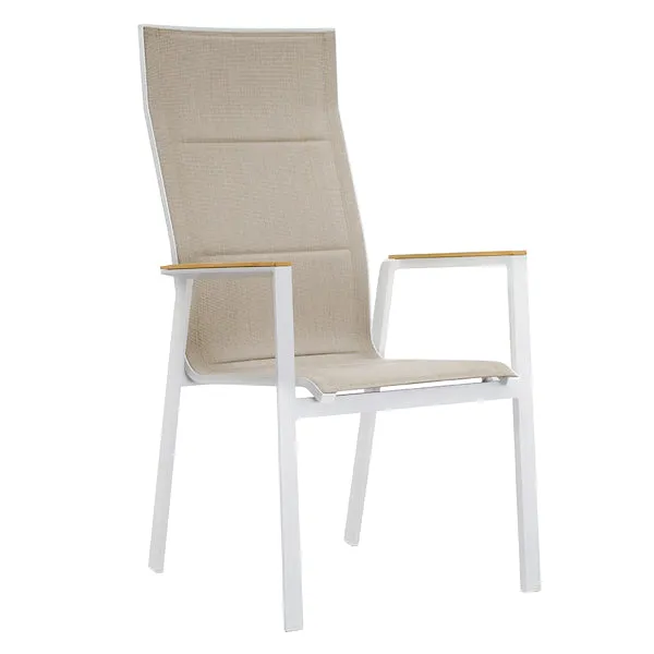 ZEO LIVING Chelsea Stapelstuhl hoch Alu weiß Olefin khaki