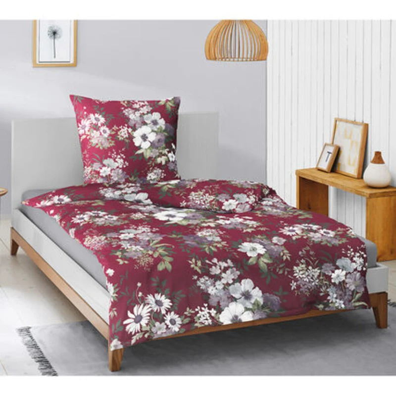 Irisette Mako-Satin Bettwäsche Blumen 8670-61 Rot -