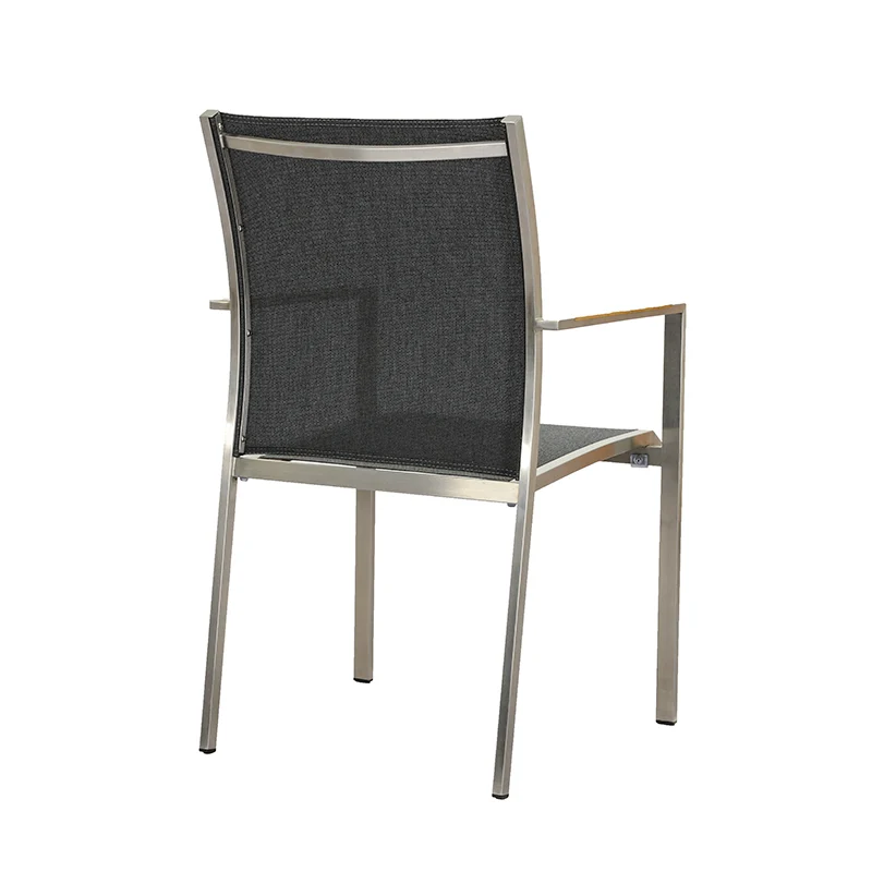 Zeo Living Stapelsessel ER133 Edelstahl Softex coal m. Teakarmlehne