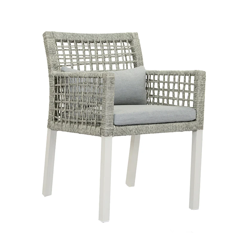 ZEO LIVING Sessel Lissabon Rope grau meliert Alu weiß inkl. Kissen