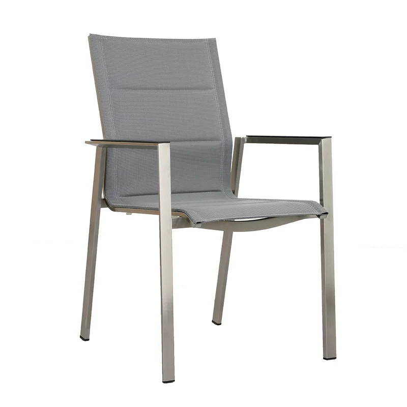 ZEO LIVING Stapelsessel Provence NL Edelstahl gepaddet silver black m. Alu-Armlehne