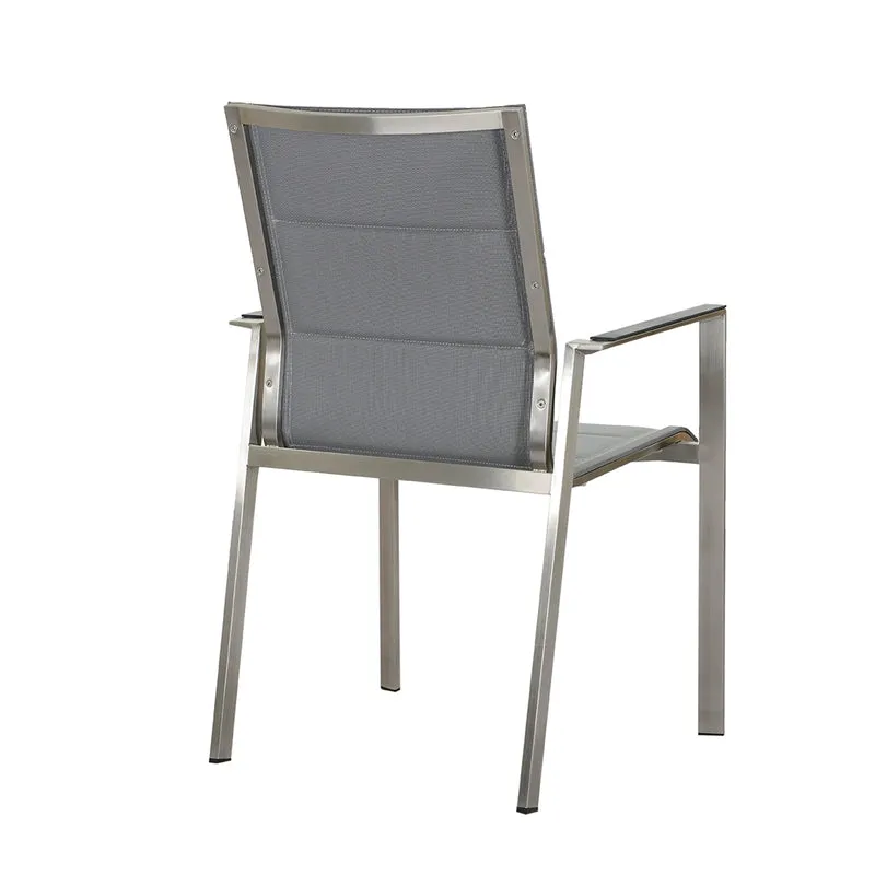 ZEO LIVING Stapelsessel Provence NL Edelstahl gepaddet silver black m. Alu-Armlehne