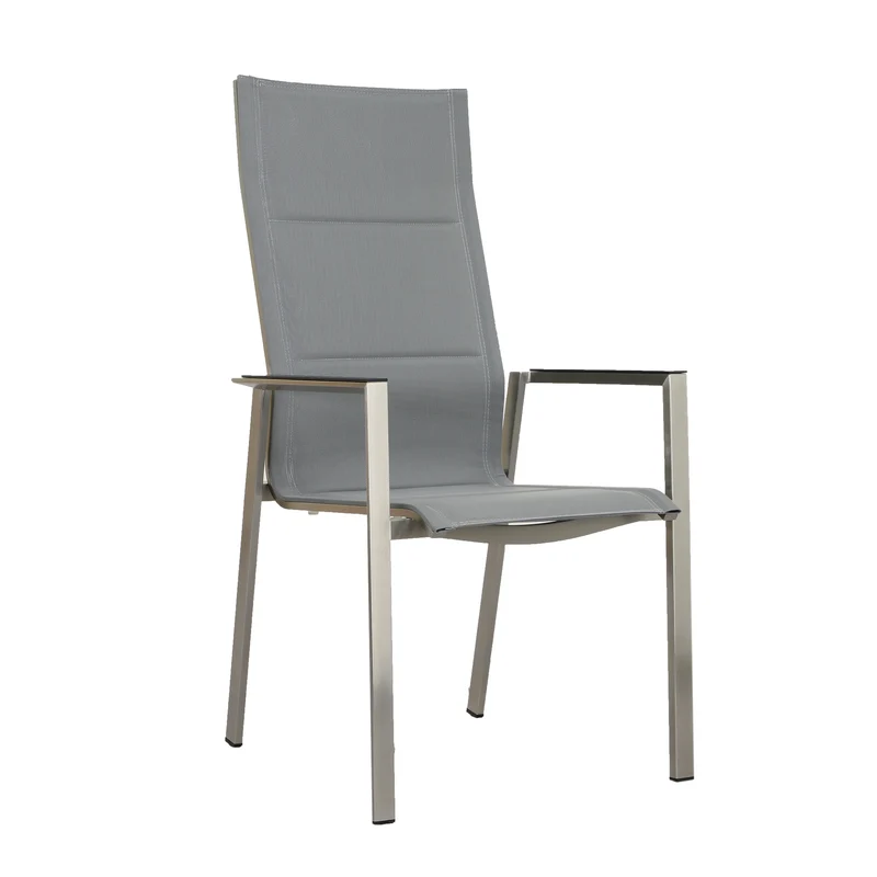 ZEO LIVING Stapelsessel Provence HL Edelstahl gepaddet silver black m. Alu-Armlehne