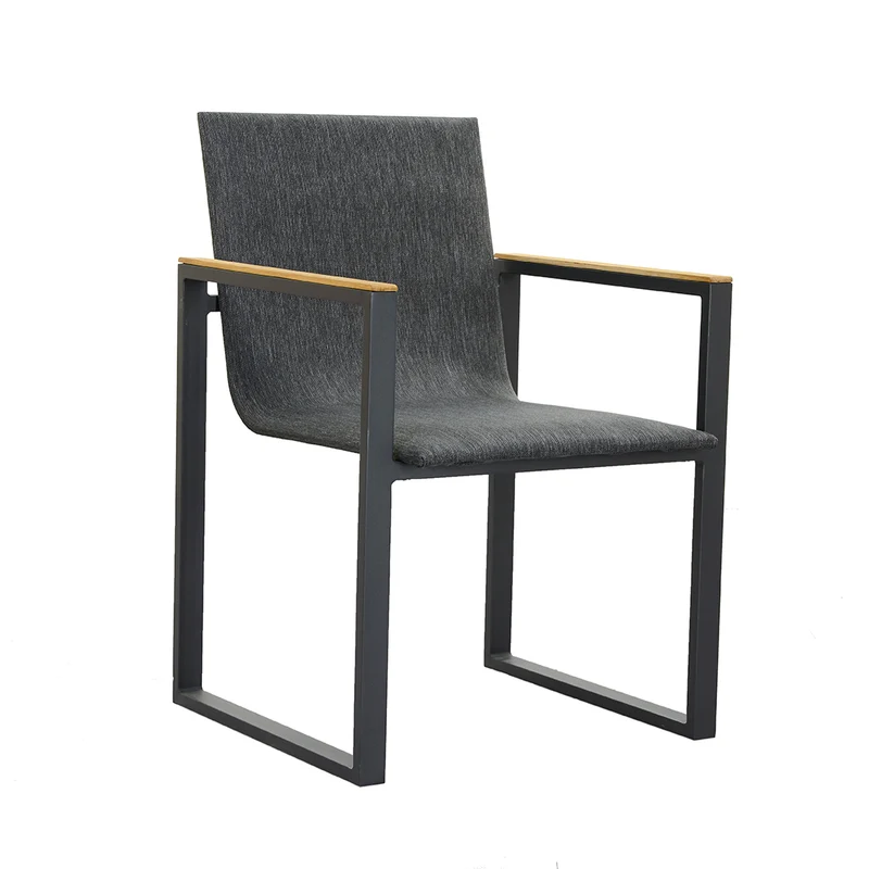 ZEO LIVING Kufensessel Ferno Aluminium Olefin anthr. mit Teakarmlehne