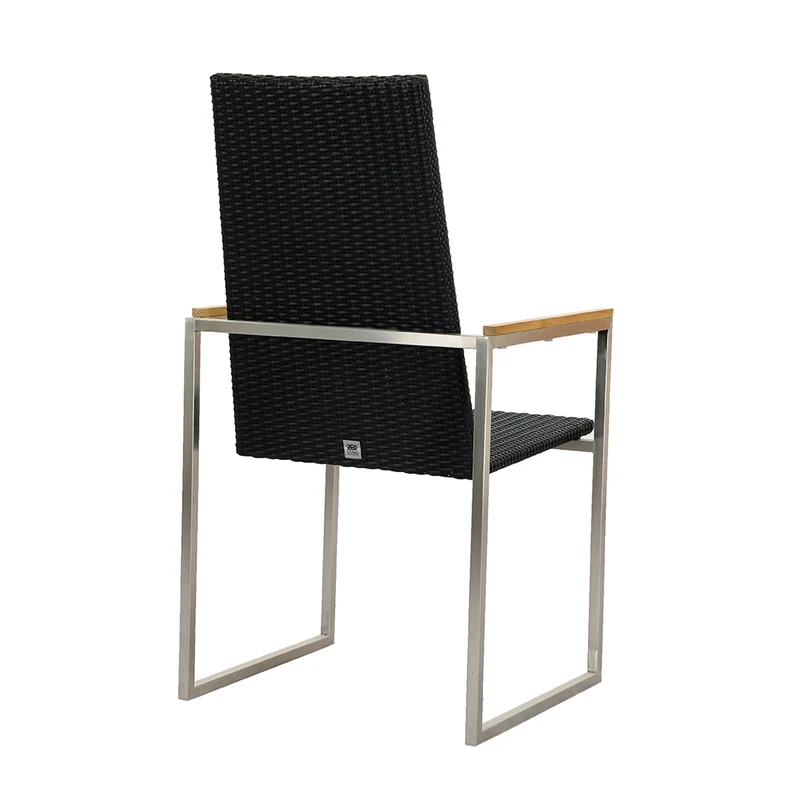 ZEO LIVING Kufensessel Ottawa Edelstahl 6mm black m. Teakarmlehne