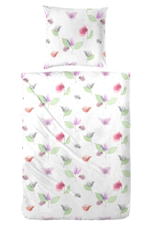 Hahn Druck-Bettwäsche Blumen weiß