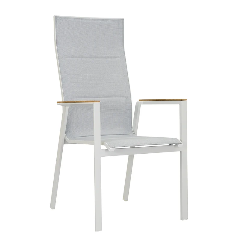 ZEO LIVING Chelsea Stapelstuhl hoch Alu gepaddet weiß/gentle grey m. Teakarm
